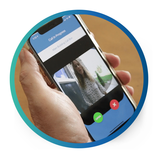 CellGate mobile app showing live video from a community gate on a smartphone