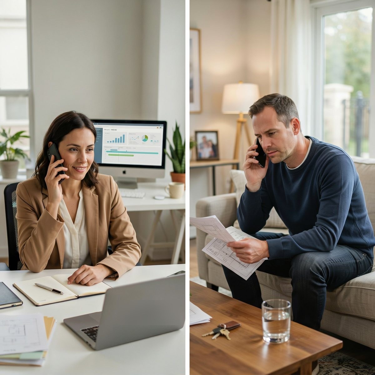A homeowner on the phone with an Ark Security Solutions specialist
